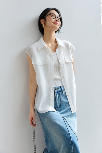 Commute-Elegance Sleeveless Cardigan with Lapel Collar-VIMLYSTORE