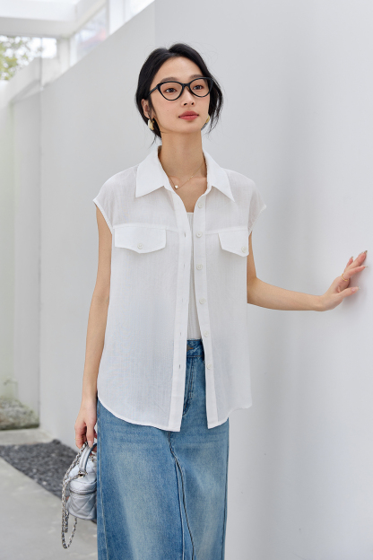 Commute-Elegance Sleeveless Cardigan with Lapel Collar-VIMLYSTORE