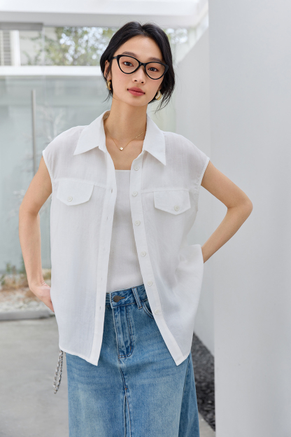 Commute-Elegance Sleeveless Cardigan with Lapel Collar-VIMLYSTORE