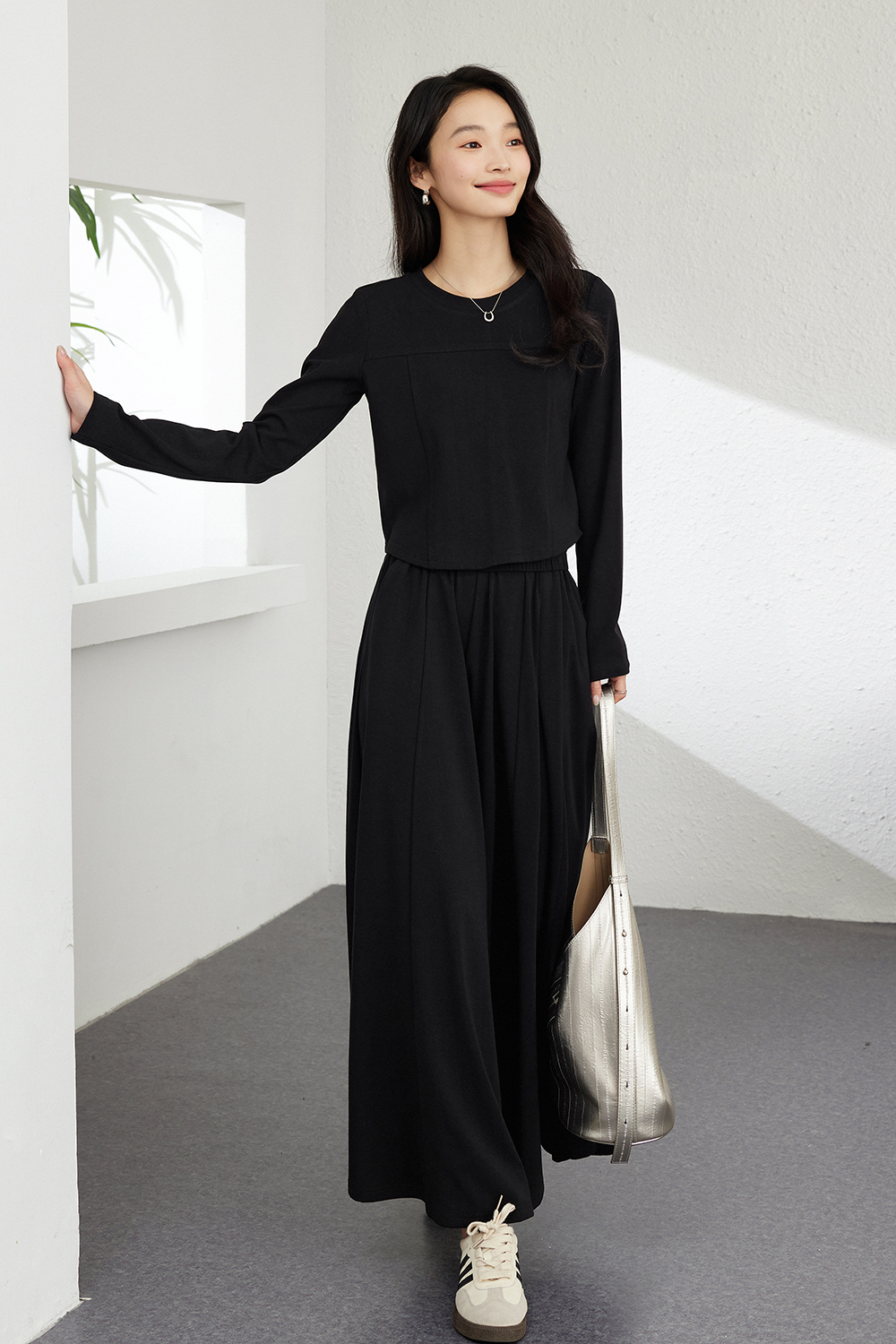 Solid Color Knitted Casual Suit-VIMLYSTORE