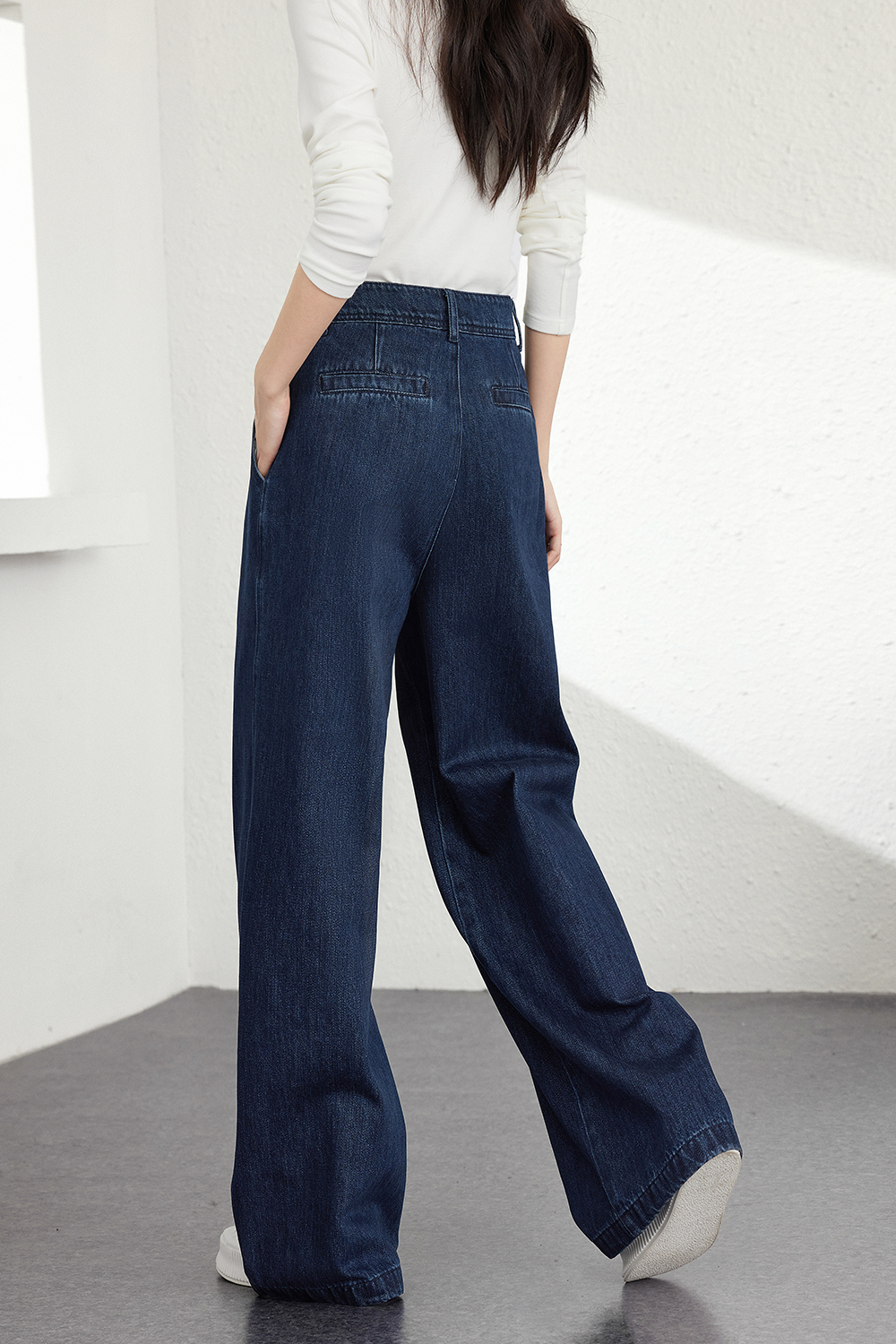 Retro dark blue wide-leg jeans-VIMLYSTORE