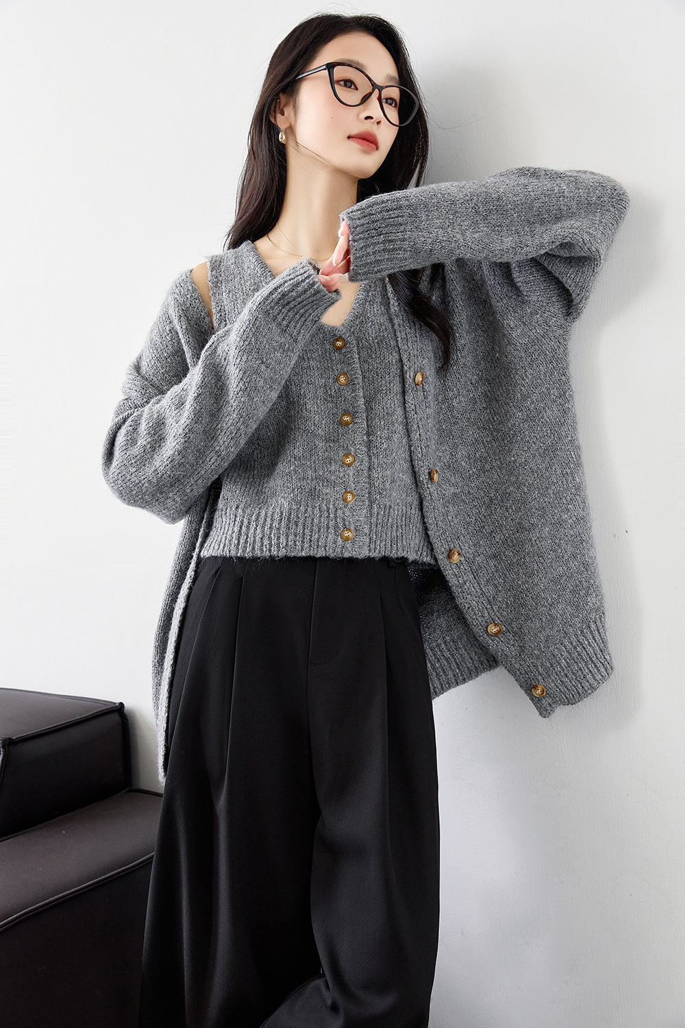 Wool Blend Knitted Top Two-Piece Set-VIMLYSTORE