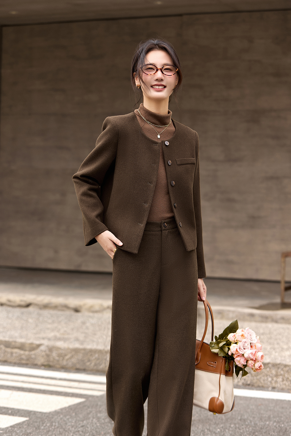 Coffee-colored vintage elegant suit