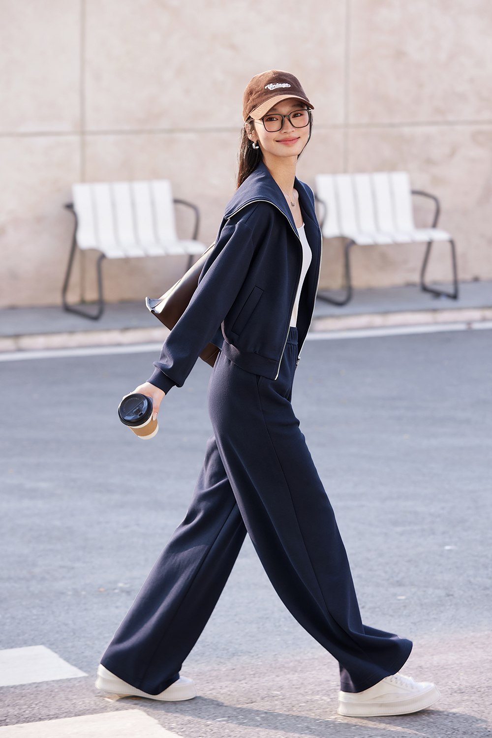 Navy Breton-Stripe Peplum Top & Wide-Leg Pants Set-VIMLYSTORE