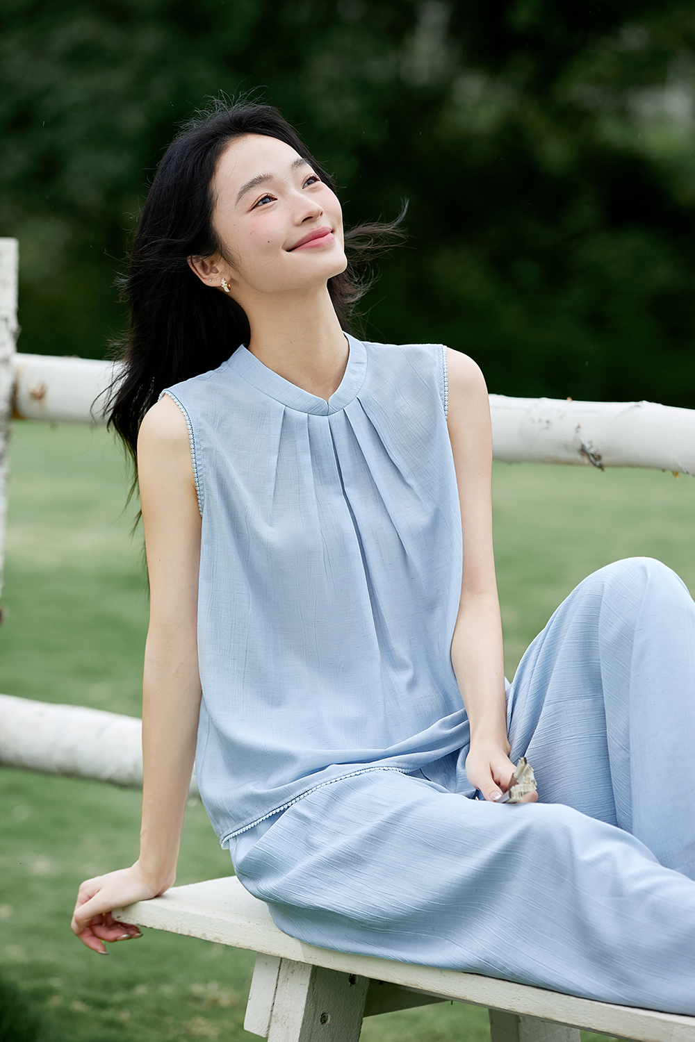 Modern-Chinese Stand-Collar Top & Slimming Wide-Leg Pants Set-VIMLYSTORE