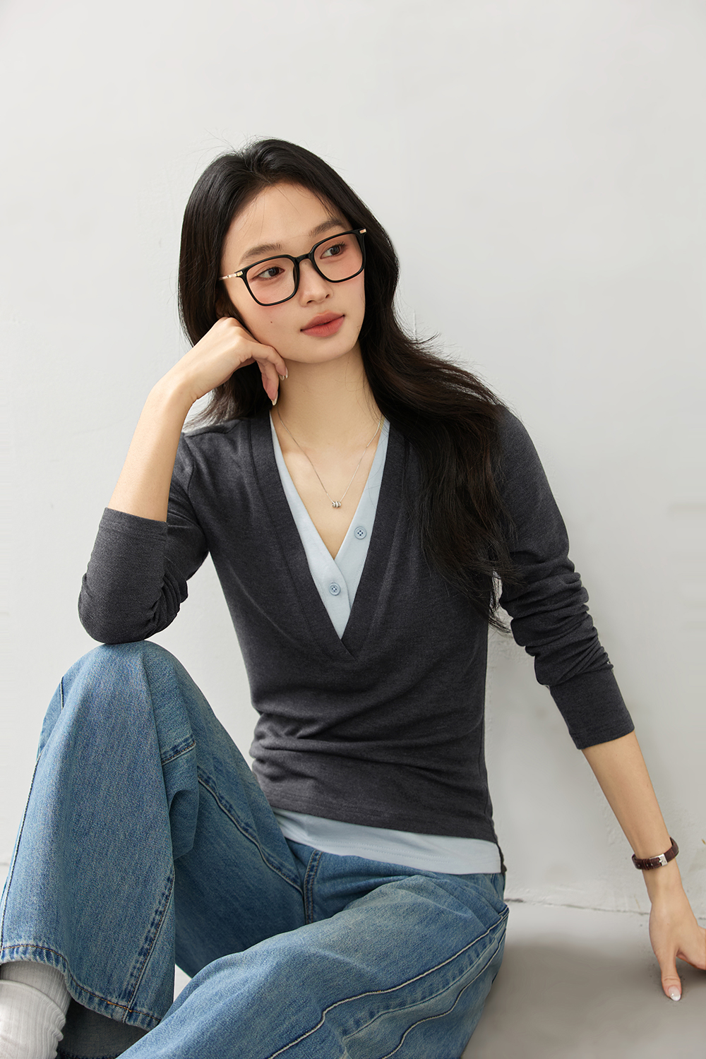 False Two-piece Designer Slim-fit Layering Long Sleeve T-shirt-VIMLYSTORE