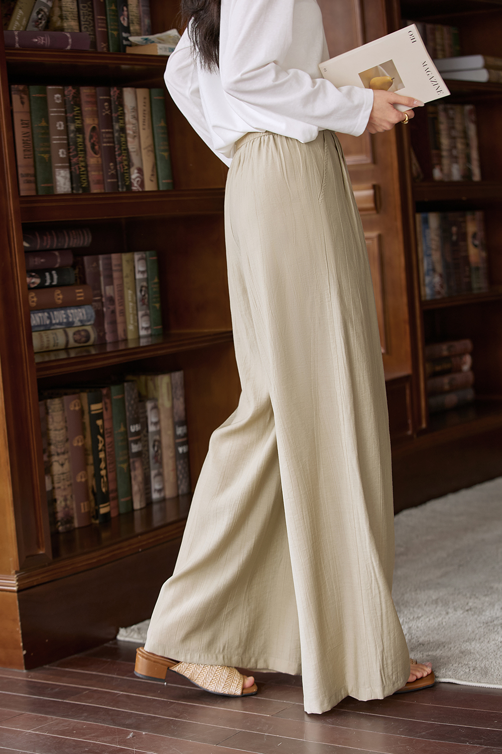 High-Waist Relaxed Wide-Leg Pants with Slimming Drape-VIMLYSTORE