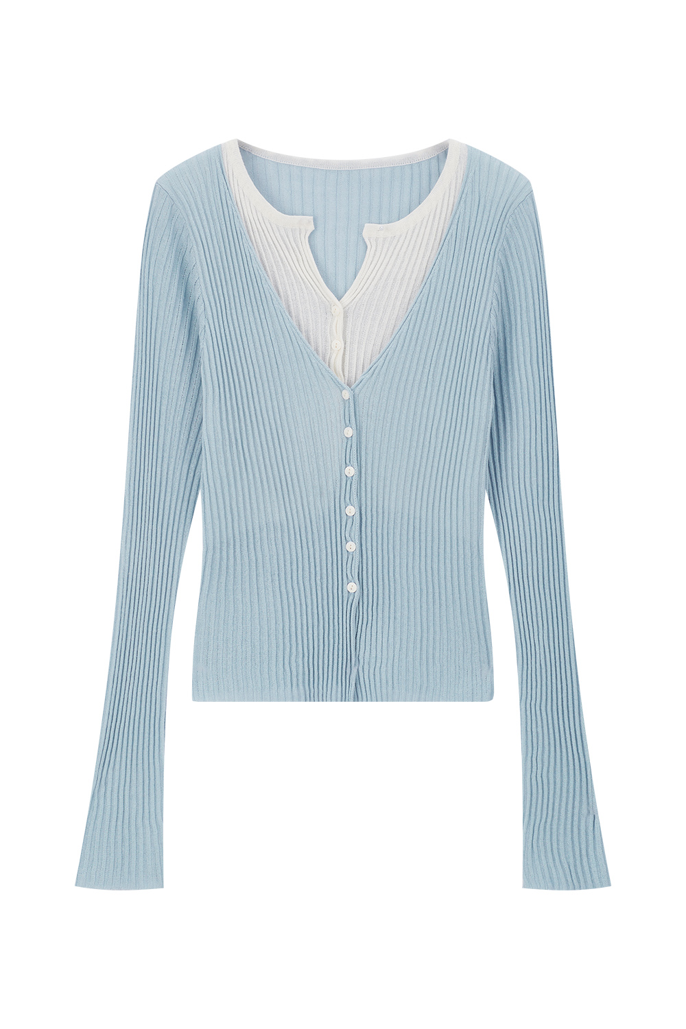 Collar Patchwork with Contrast Knit Cardigan-VIMLYSTORE