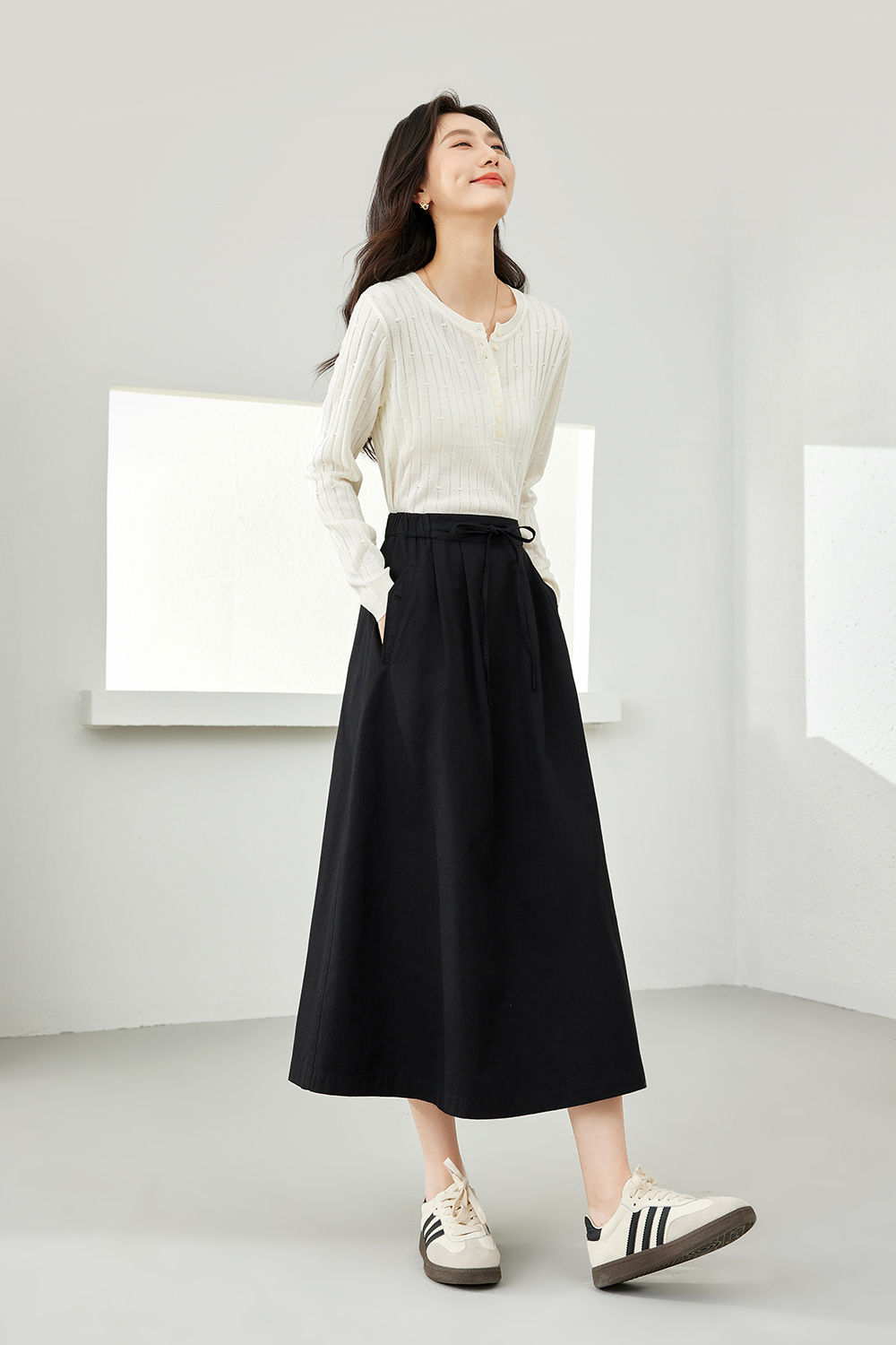 Casual pure cotton A-line skirt