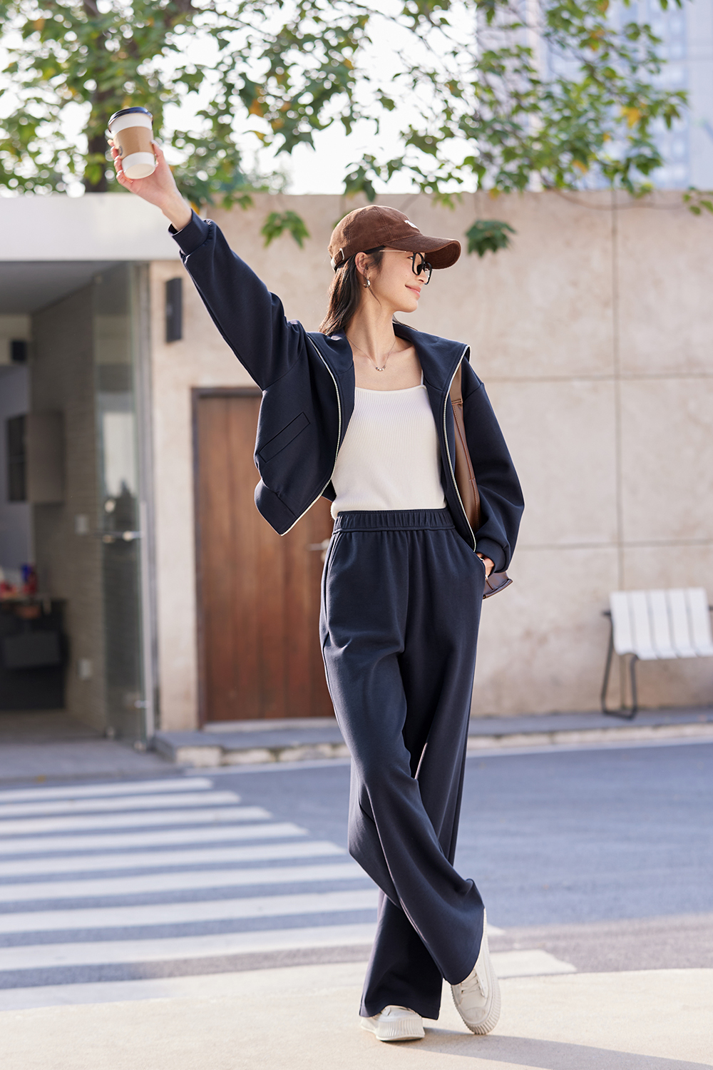 Navy Breton-Stripe Peplum Top & Wide-Leg Pants Set-VIMLYSTORE