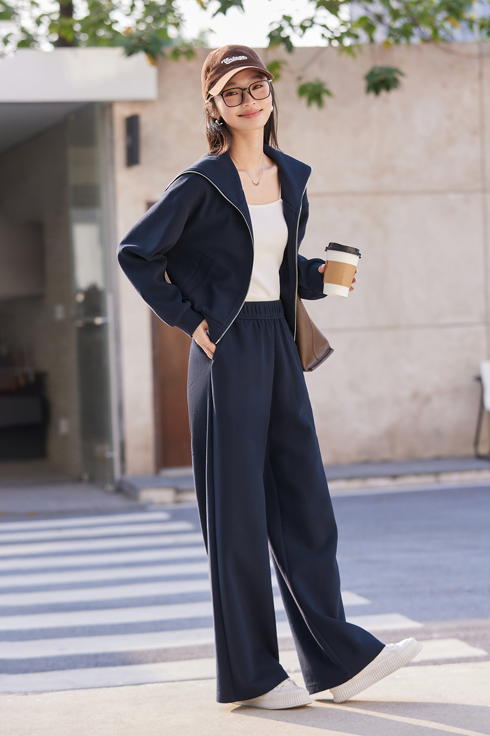 Navy Breton-Stripe Peplum Top & Wide-Leg Pants Set-VIMLYSTORE