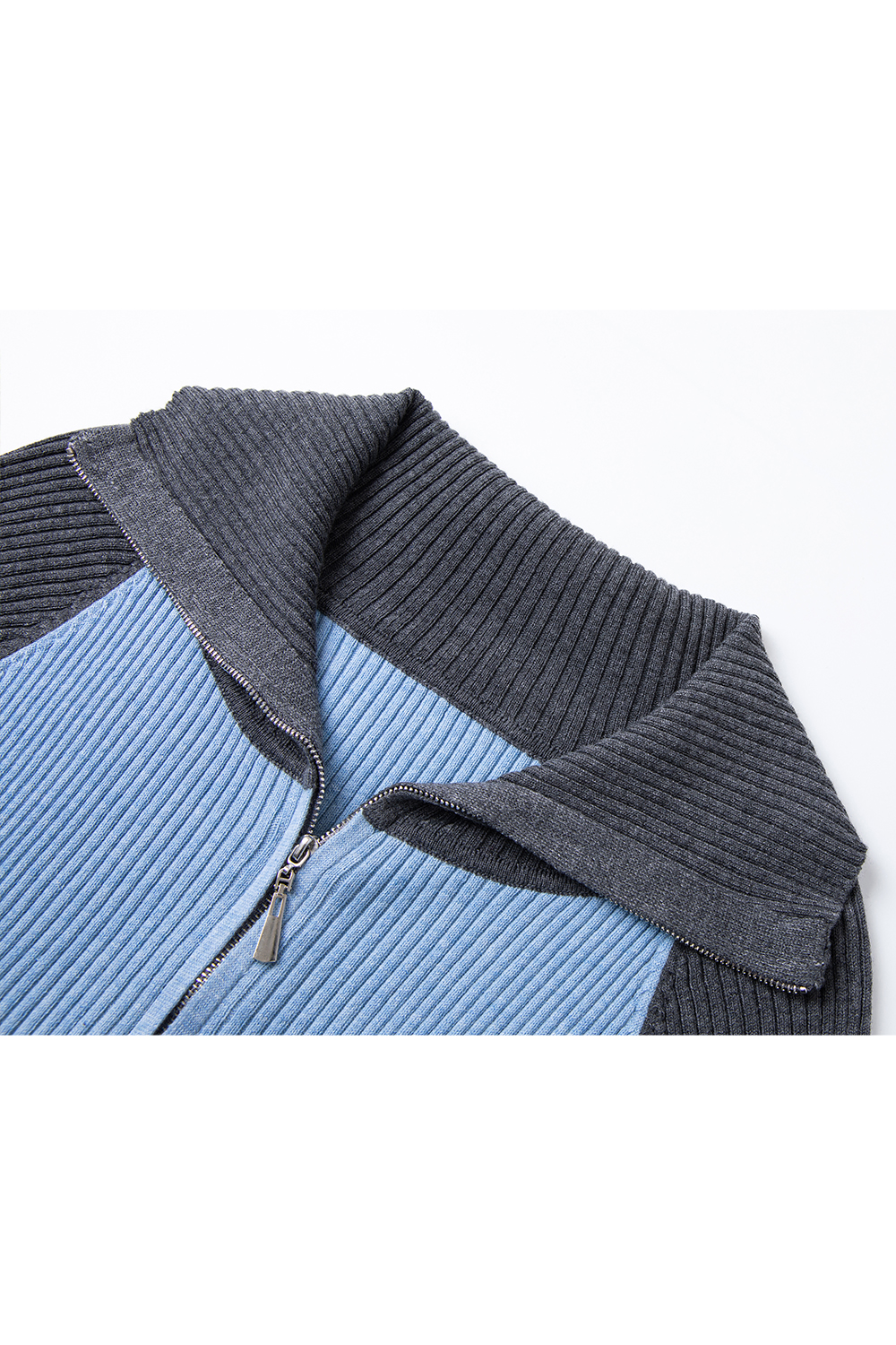 Contrast-color Zippered Knitted Cardigan