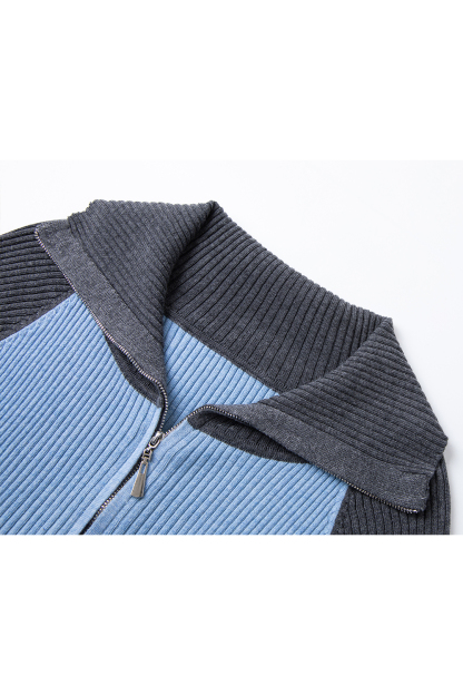 Contrast-color Zippered Knitted Cardigan