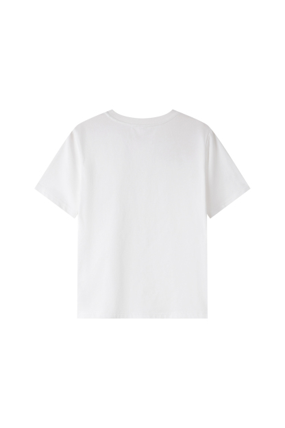 Cotton Round Neck Short-Sleeve Tee with Butterfly Cut-Out Embroidery-VIMLYSTORE
