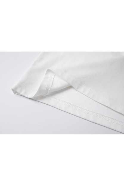 Cotton Round Neck Short-Sleeve Tee with Butterfly Cut-Out Embroidery-VIMLYSTORE