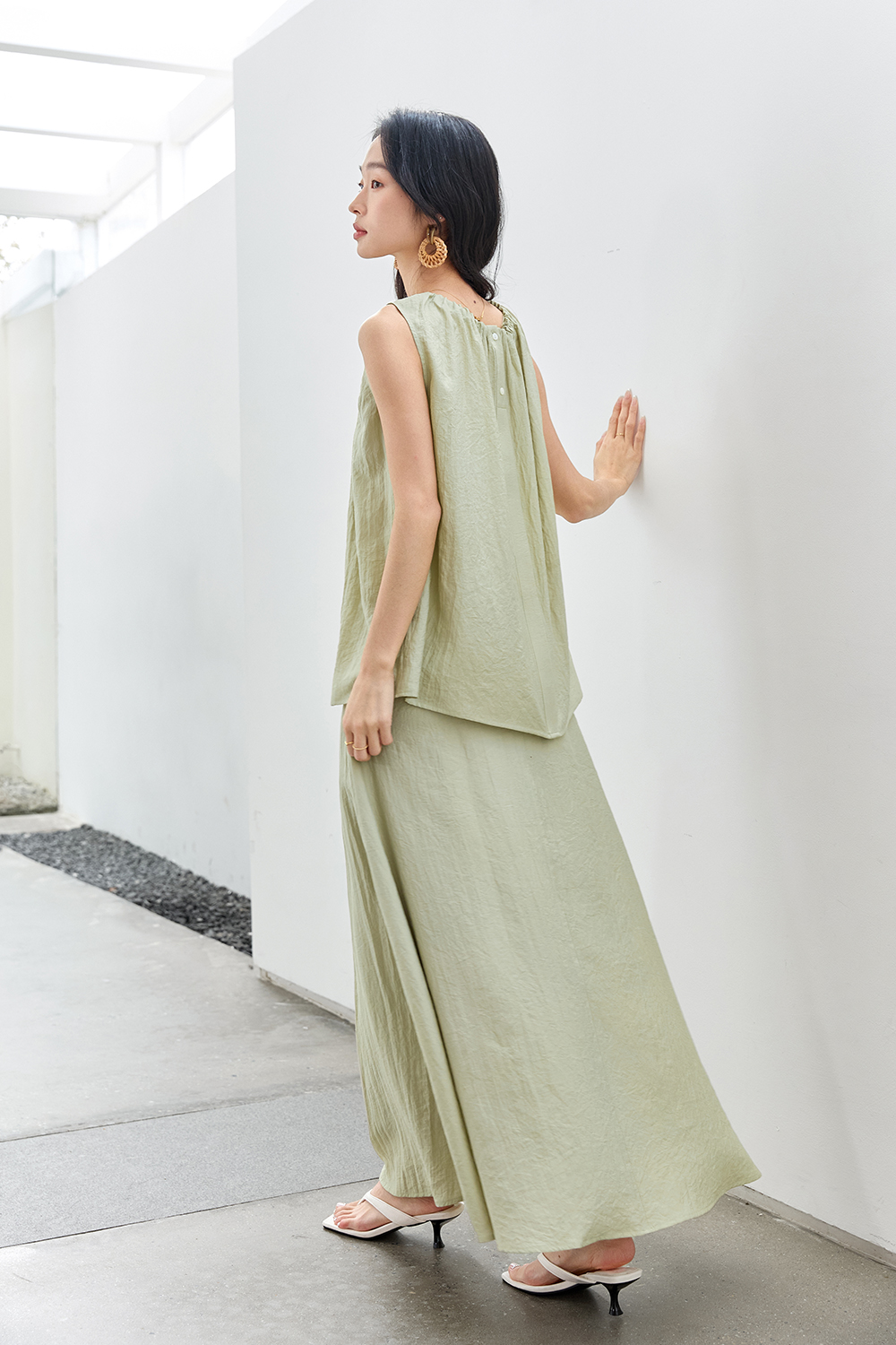 French-Casual Round Neck Sleeveless Top with Flowy Skirt Set-VIMLYSTORE