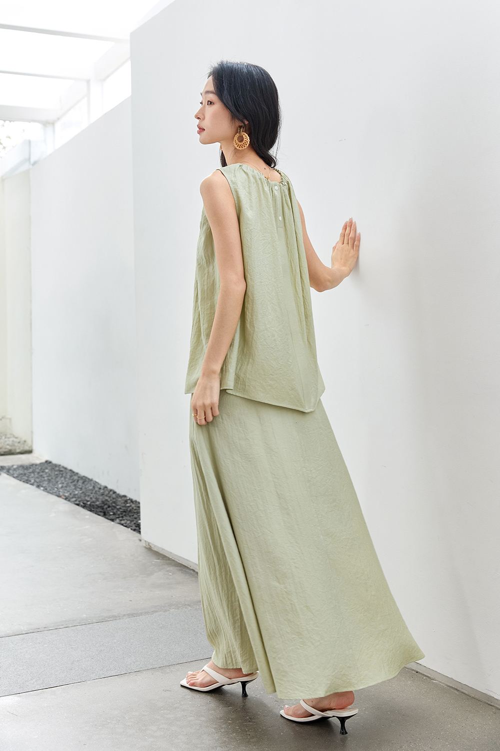 French-Casual Round Neck Sleeveless Top with Flowy Skirt Set-VIMLYSTORE