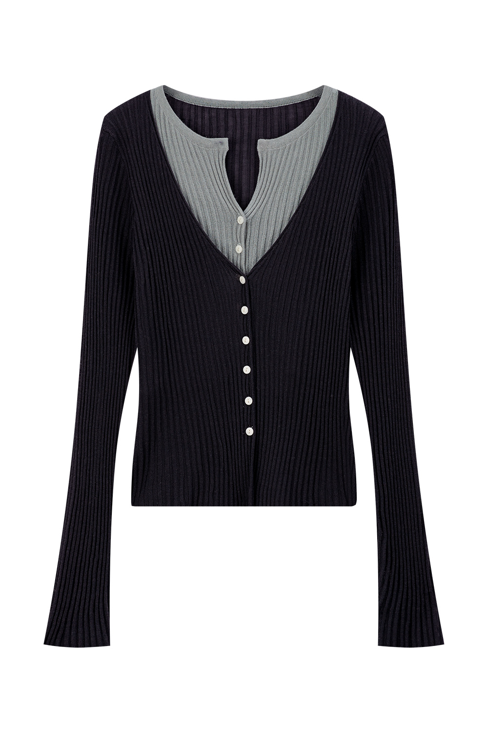 Collar Patchwork with Contrast Knit Cardigan-VIMLYSTORE