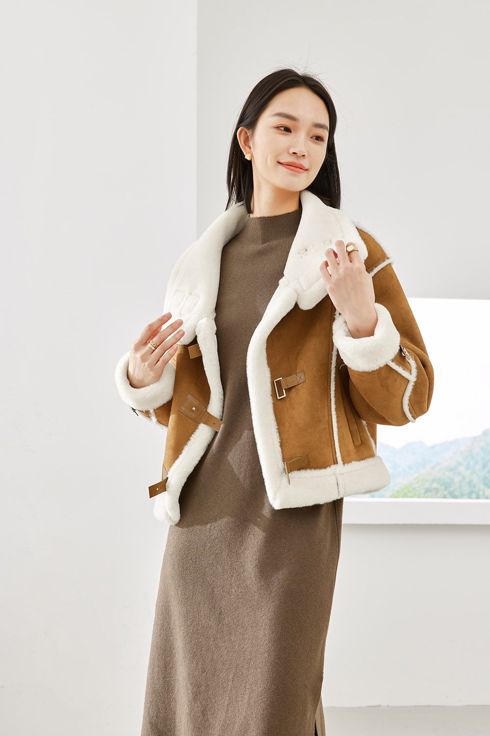 Leather and fur jacket-VIMLYSTORE