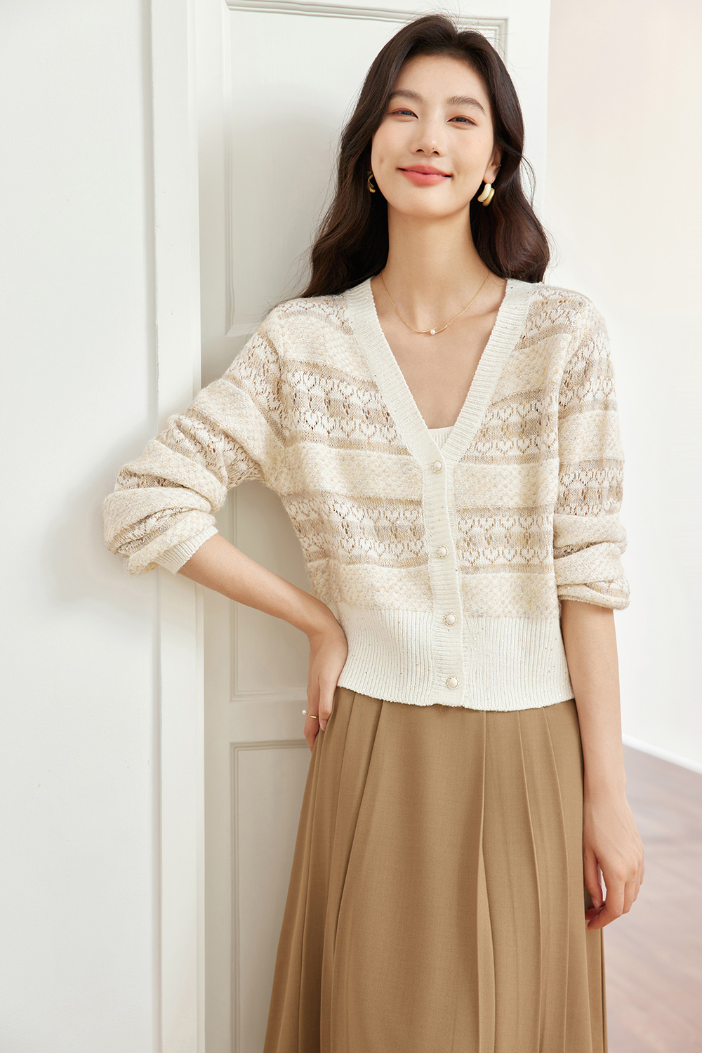 Striped Gentle Style Knitted Cardigan