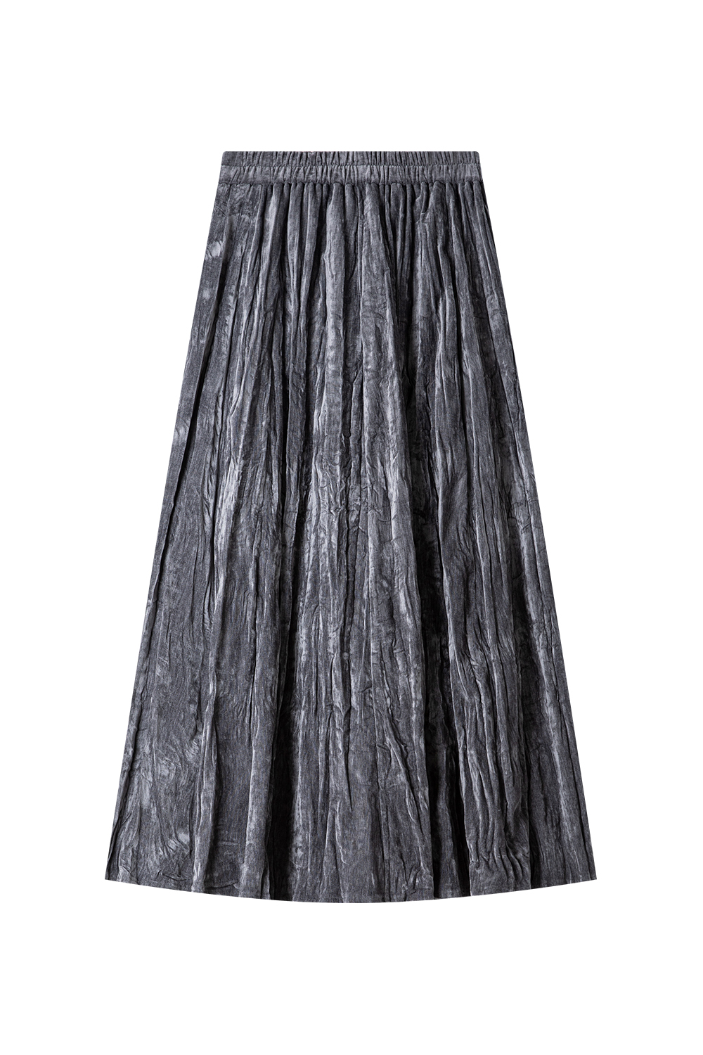 Wrinkled Velvet High-Waisted Midi Skirt-VIMLYSTORE