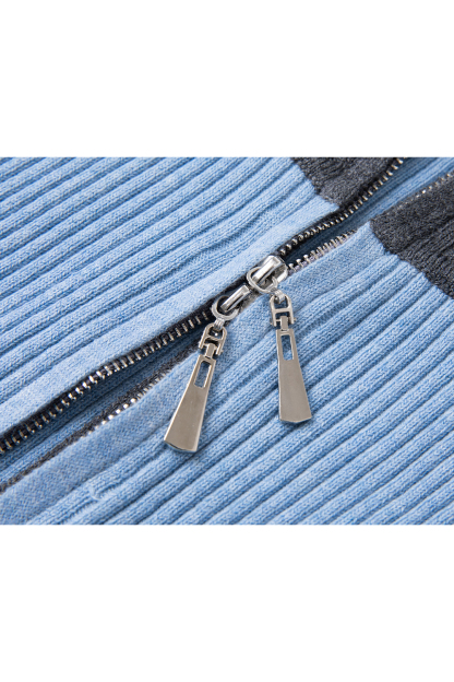 Contrast-color Zippered Knitted Cardigan