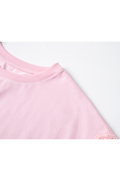 Lace Decoration Solid Color T-Shirt