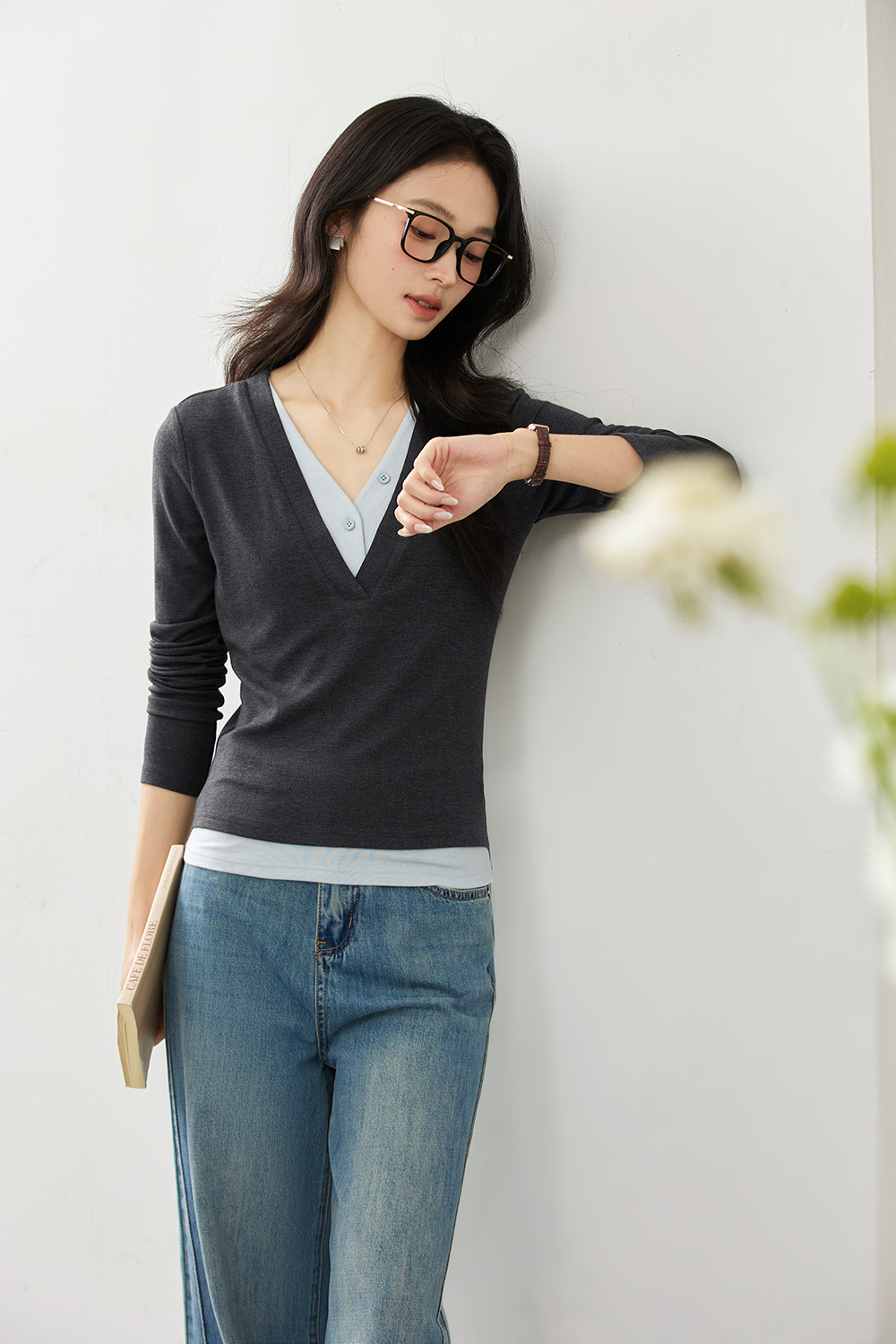 False Two-piece Designer Slim-fit Layering Long Sleeve T-shirt-VIMLYSTORE