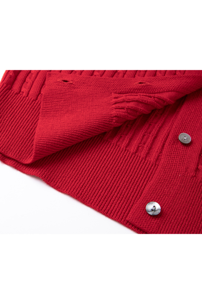 Red Wide-striped Knitted Cardigan