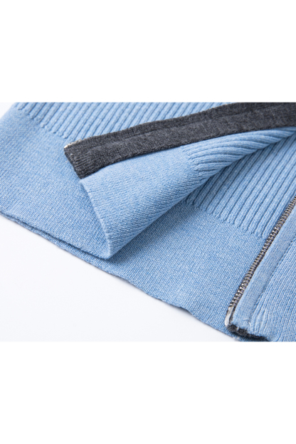 Contrast-color Zippered Knitted Cardigan