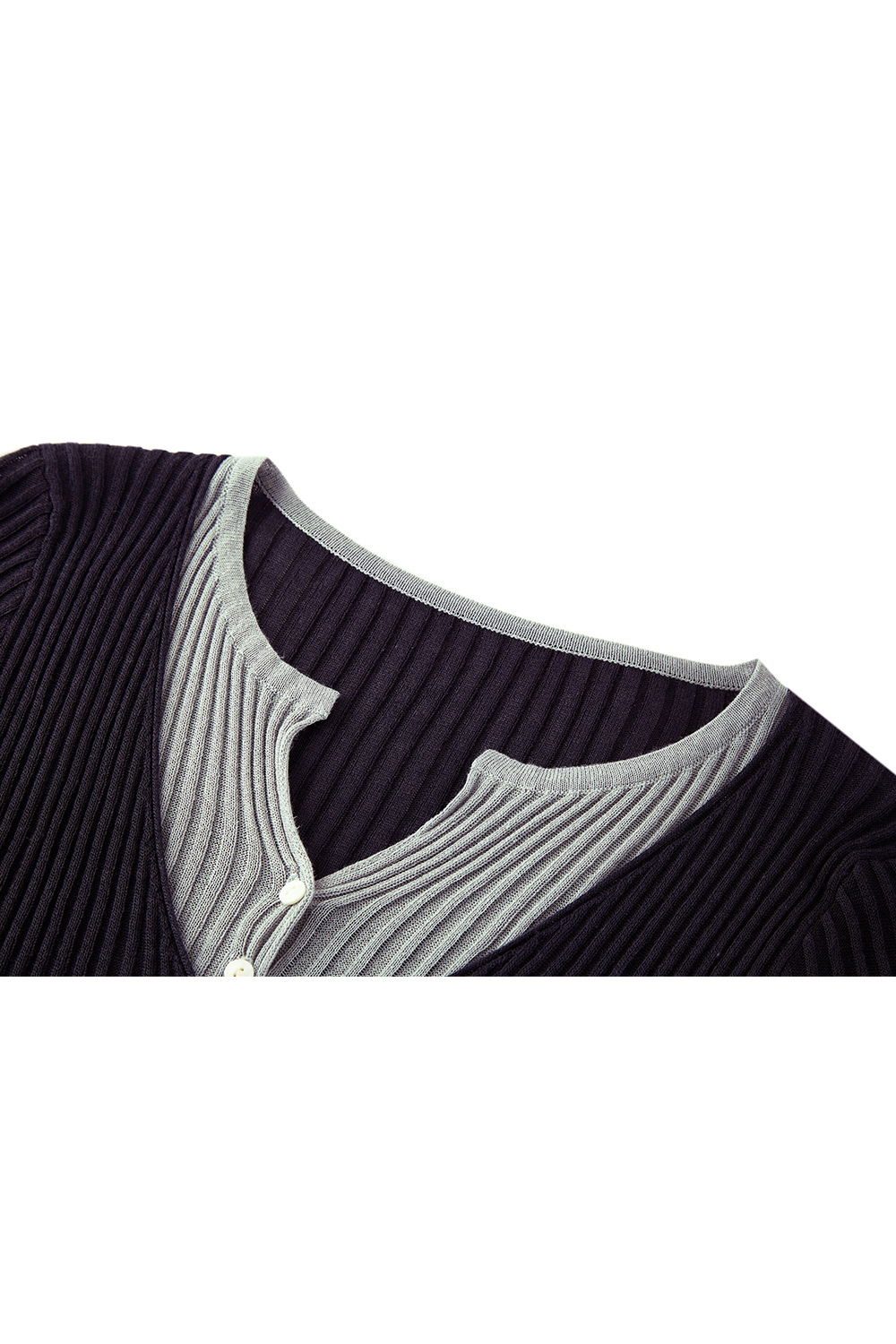 Collar Patchwork with Contrast Knit Cardigan-VIMLYSTORE