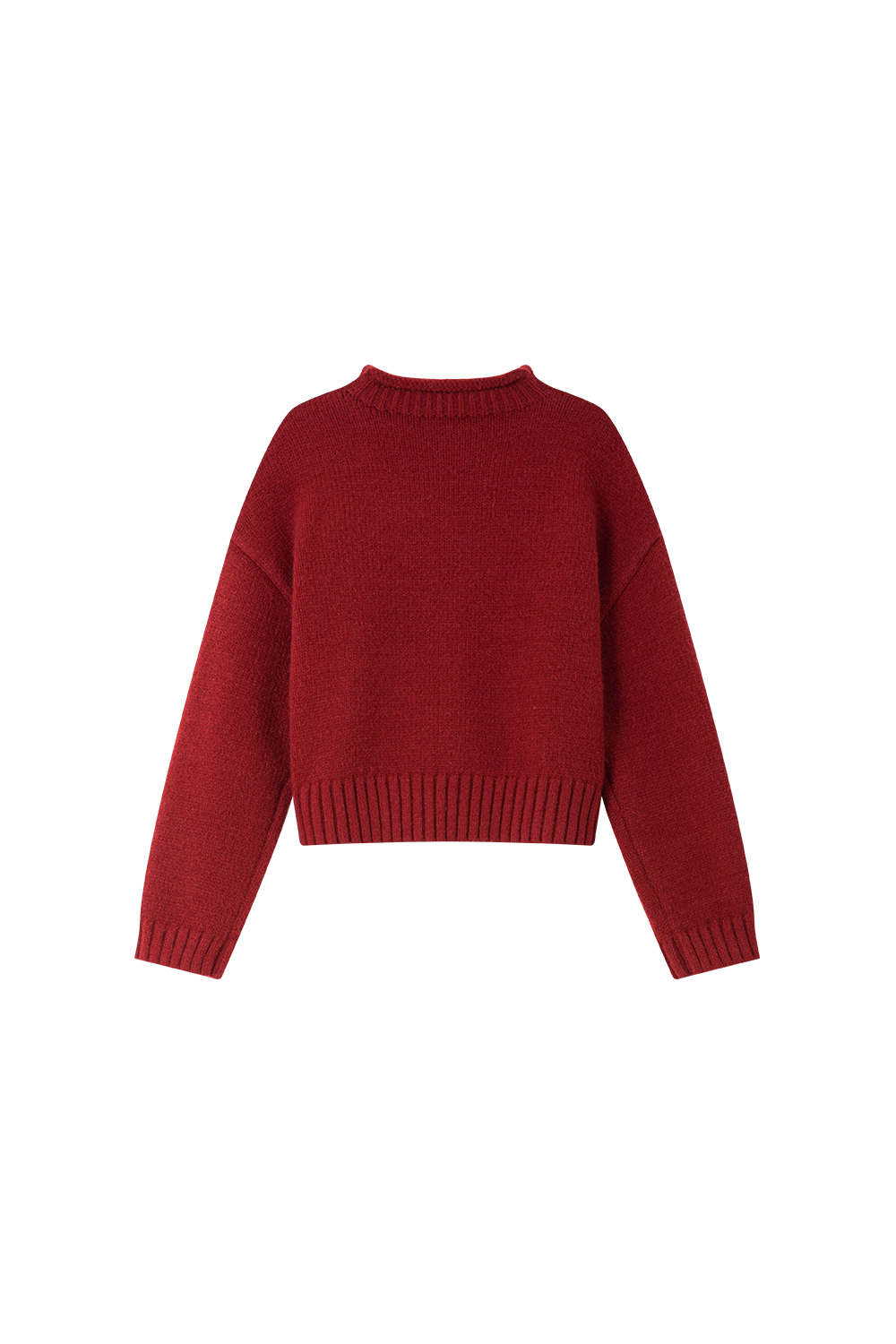 Rolled Hem Semi-High Neck Knitted Sweater-VIMLYSTORE