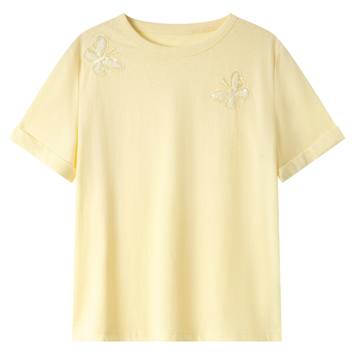 Lace Butterfly Solid Color T-Shirt
