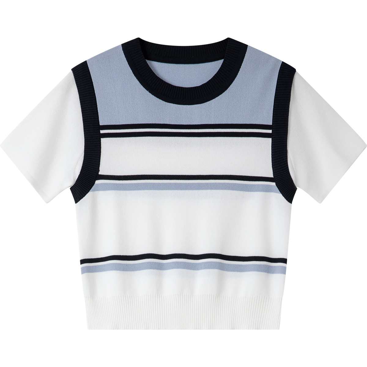 Contrast Striped Round Neck Sweater