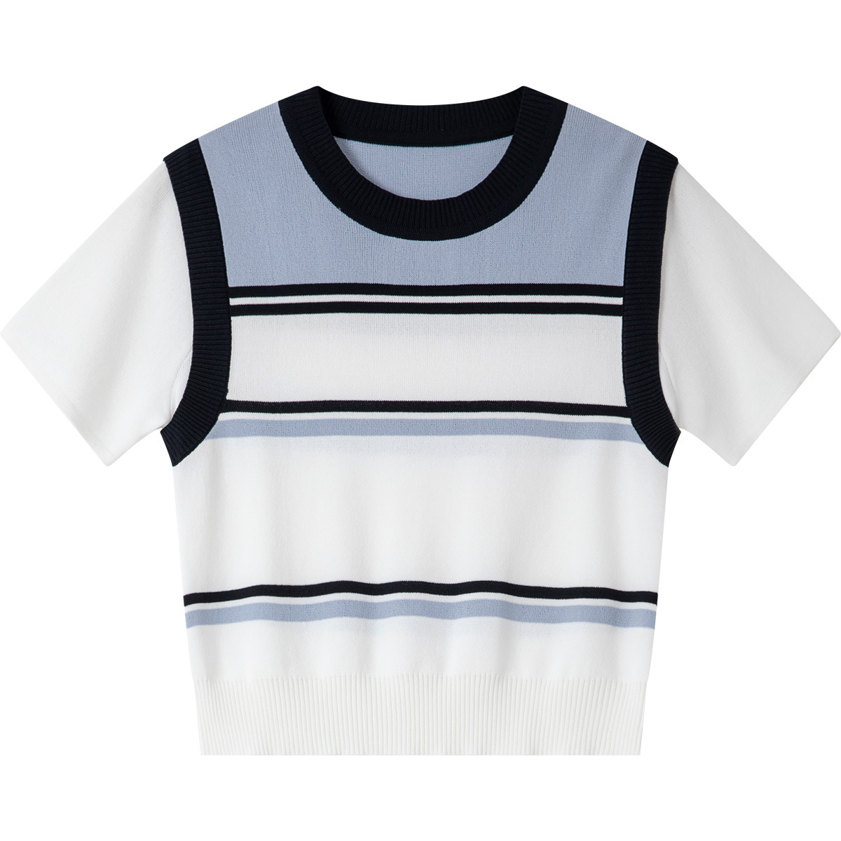 Contrast Striped Round Neck Sweater