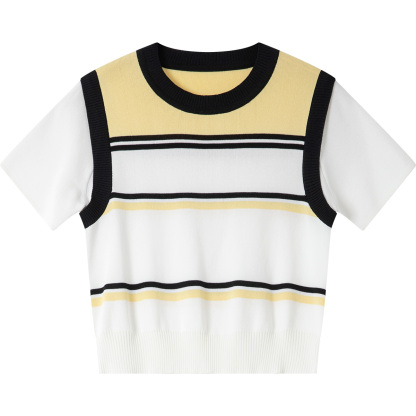 Contrast Striped Round Neck Sweater