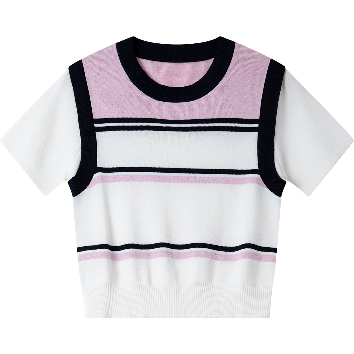 Contrast Striped Round Neck Sweater