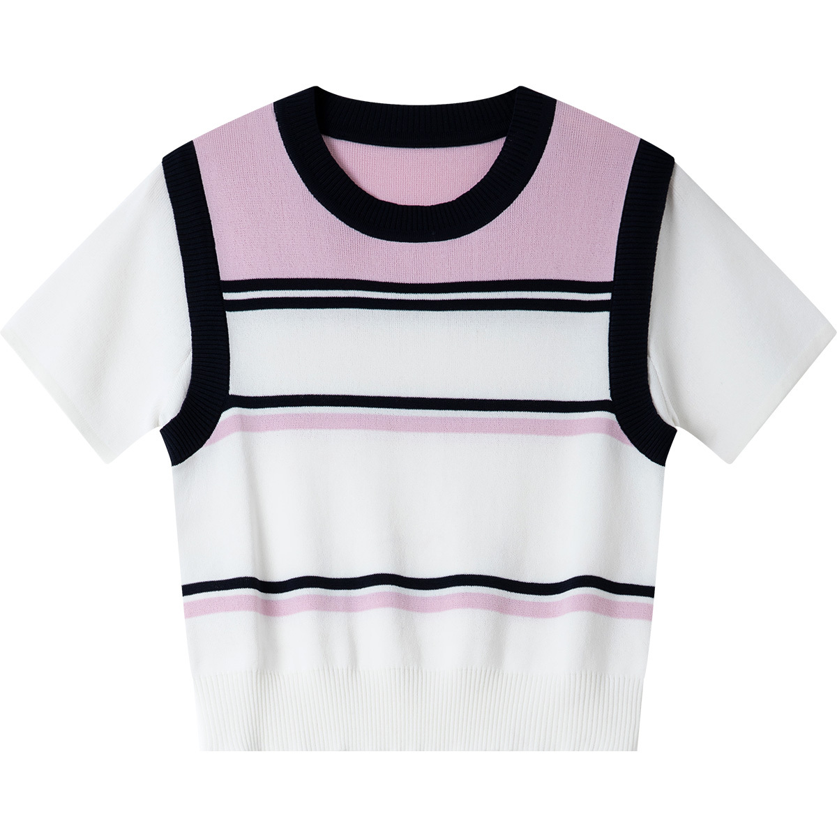 Contrast Striped Round Neck Sweater
