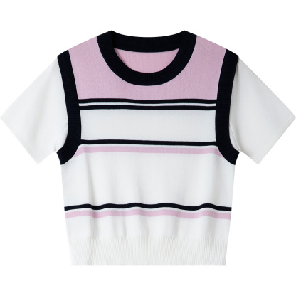 Contrast Striped Round Neck Sweater