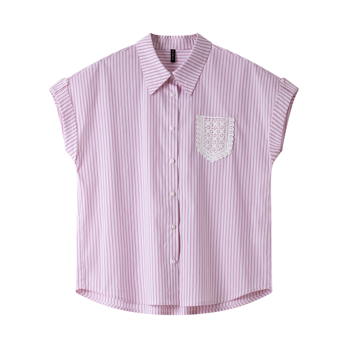 Lace Pocket Striped Shirt
