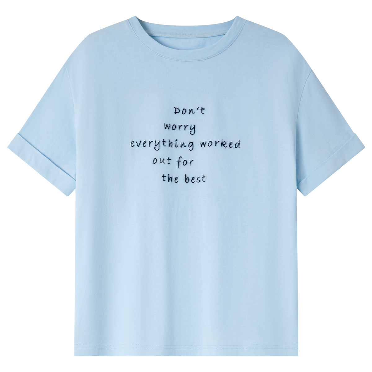 Letter Embroidered Round Neck T-Shirt