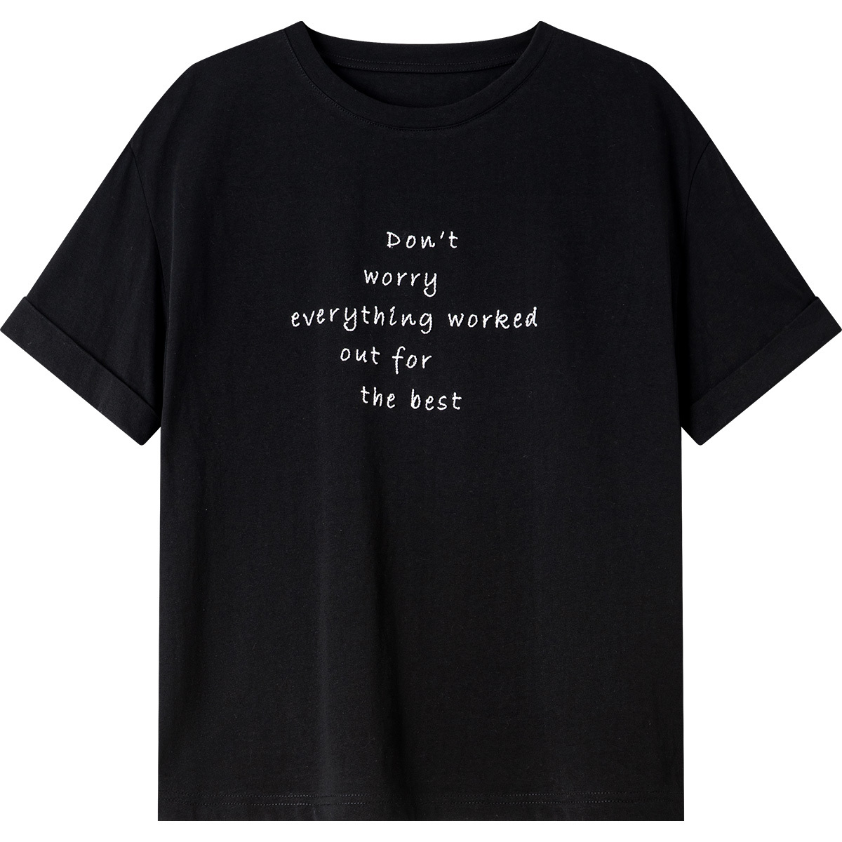 Letter Embroidered Round Neck T-Shirt