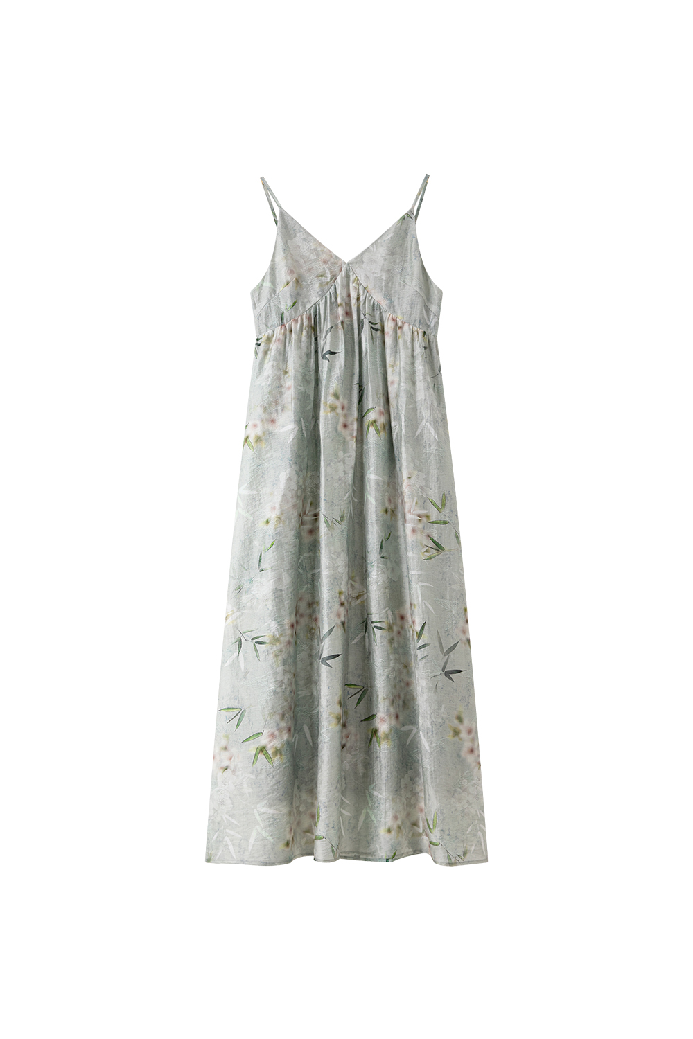 Contemporary Chinese V-Neck Lyocell Slip A-Line Maxi Dress-VIMLYSTORE