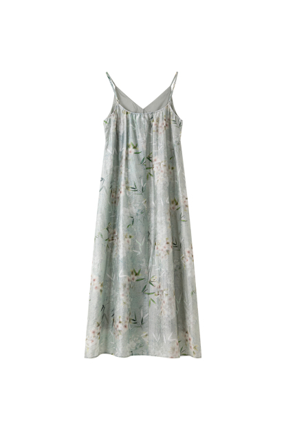 Contemporary Chinese V-Neck Lyocell Slip A-Line Maxi Dress-VIMLYSTORE