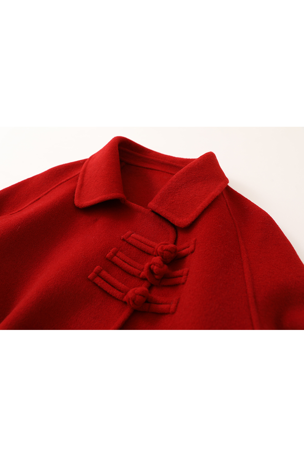 New Chinese Style Red Double-Faced Wool Coat