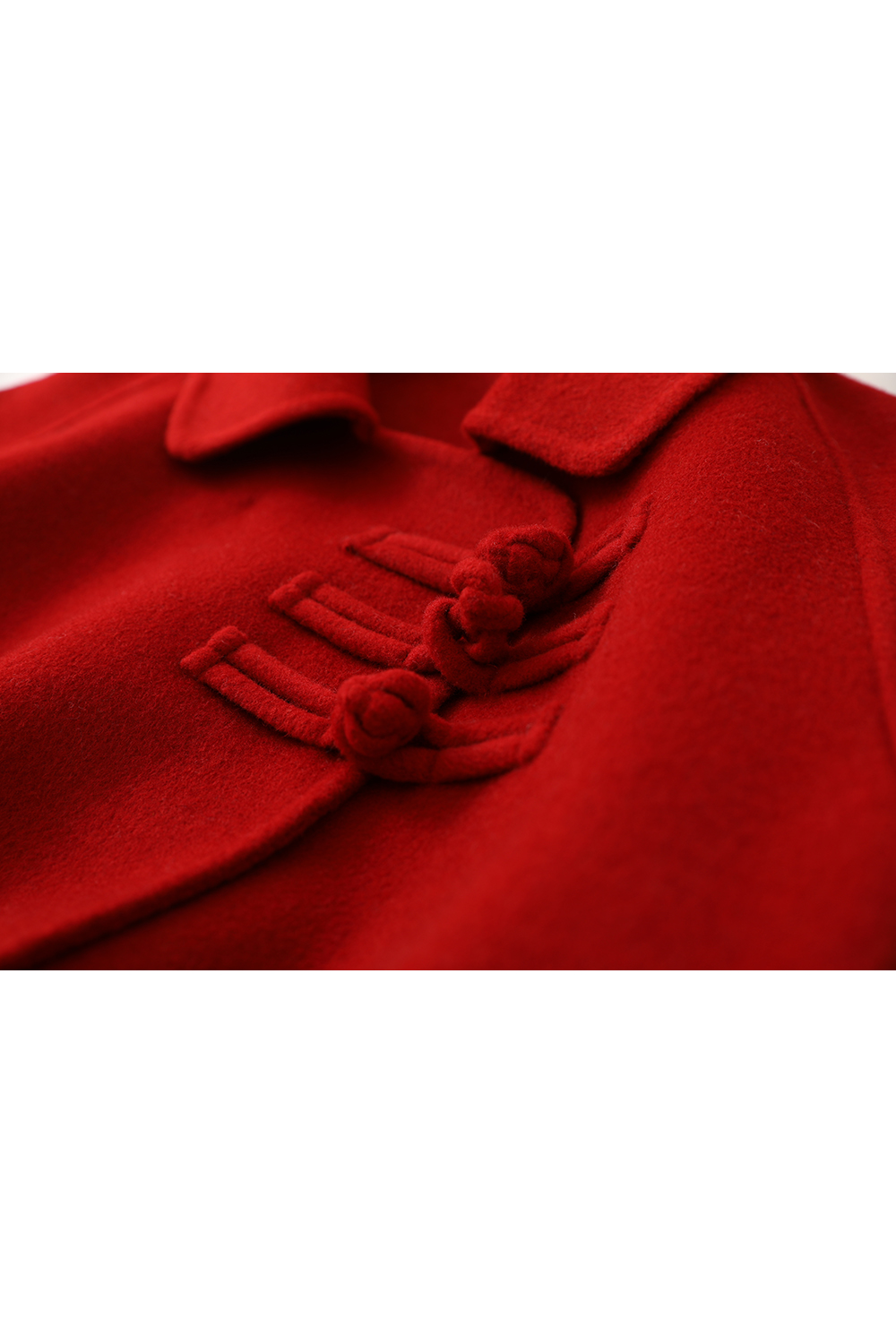 New Chinese Style Red Double-Faced Wool Coat