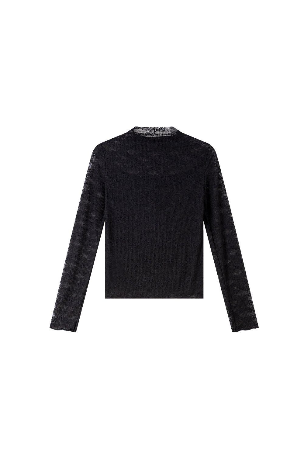 Slim-fit Layering Semi-turtleneck Lace Long Sleeve T-shirt-VIMLYSTORE