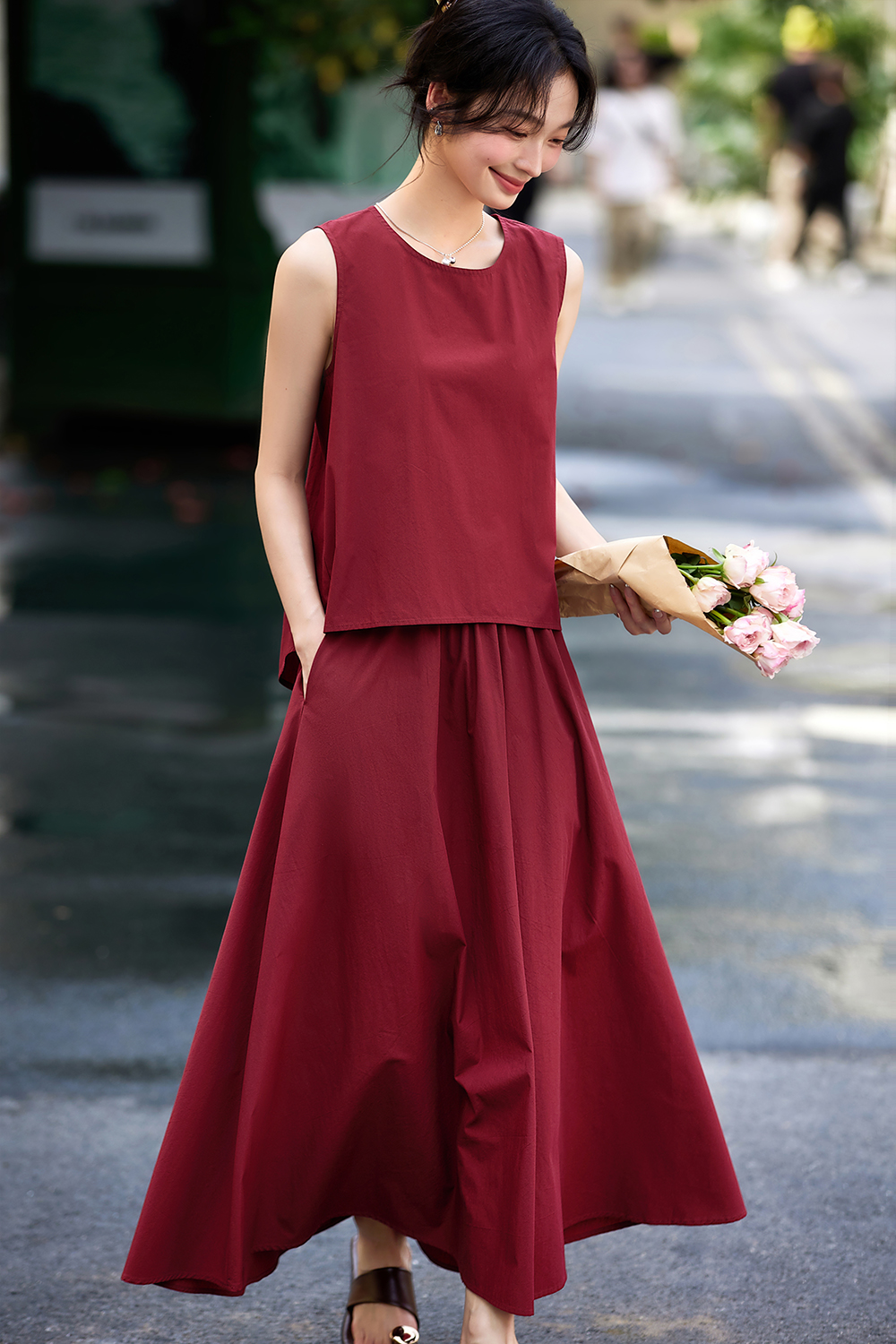 Sleeveless Shell Top & Pencil Skirt Office Set-VIMLYSTORE