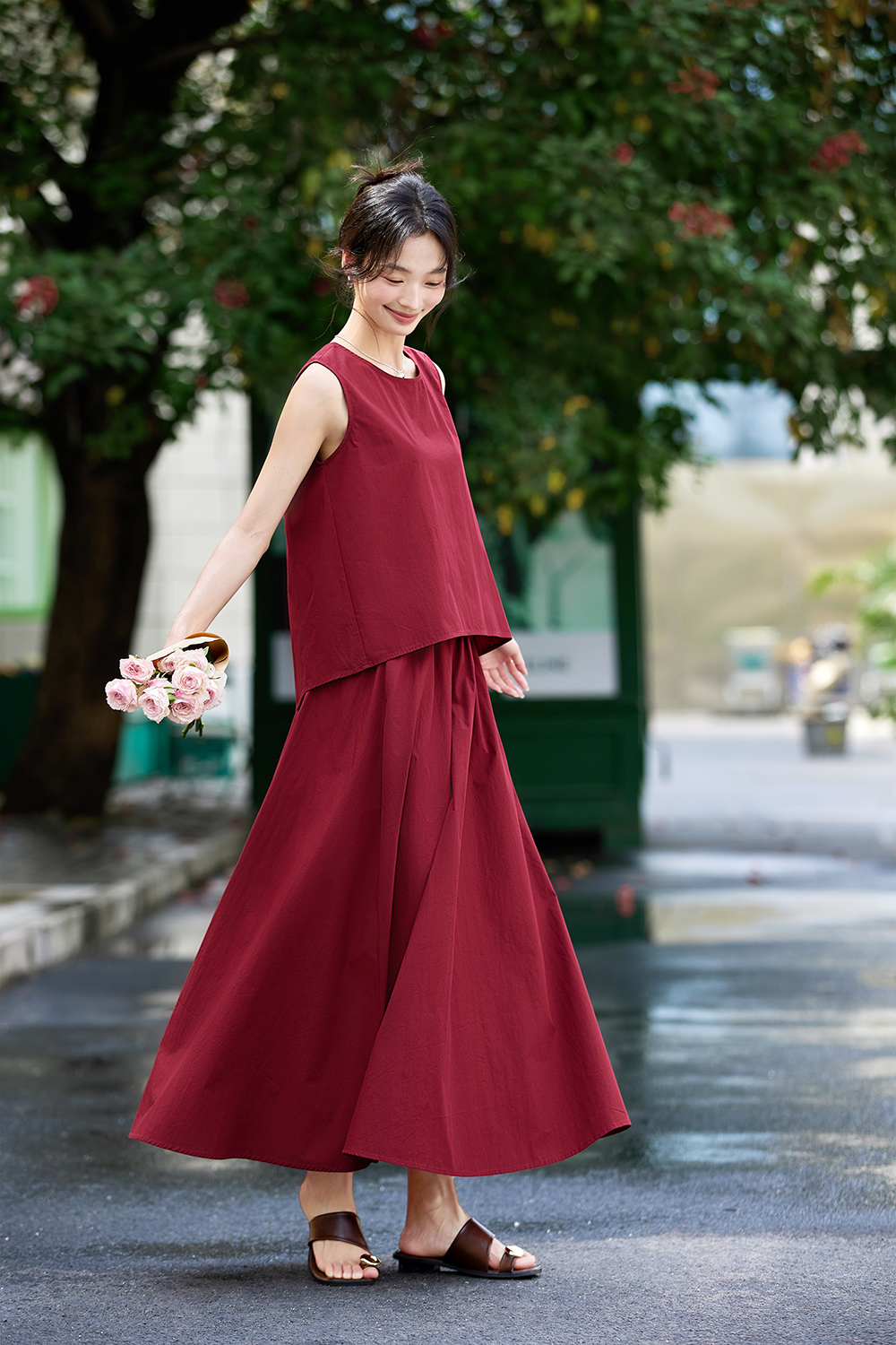 Sleeveless Shell Top & Pencil Skirt Office Set-VIMLYSTORE