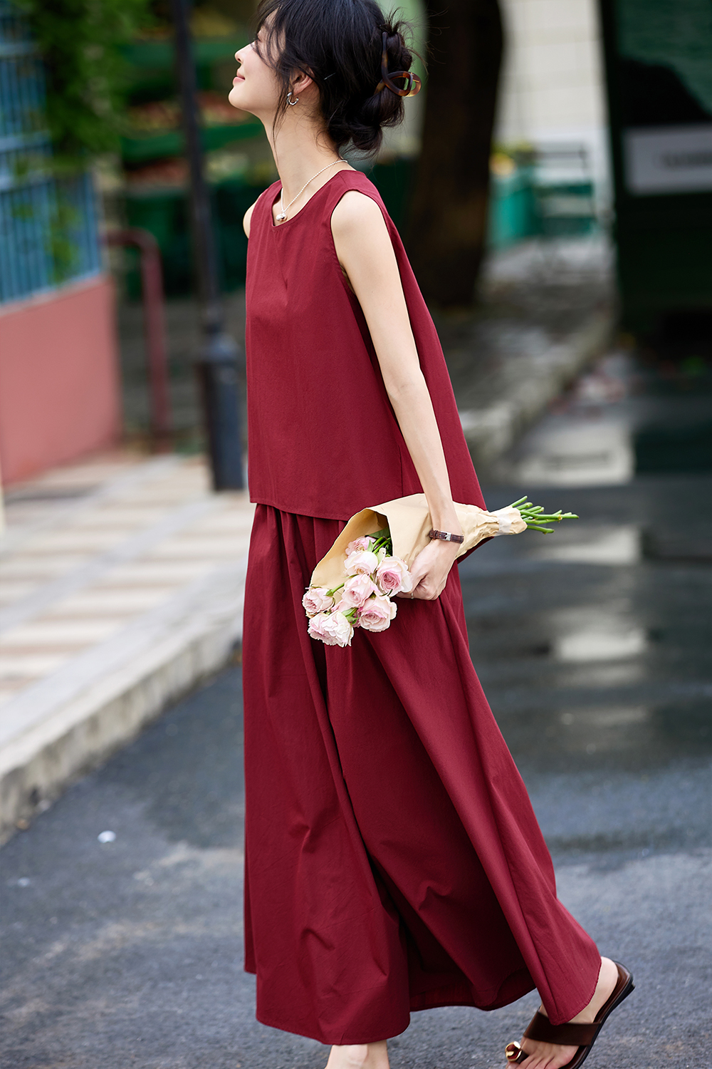 Sleeveless Shell Top & Pencil Skirt Office Set-VIMLYSTORE